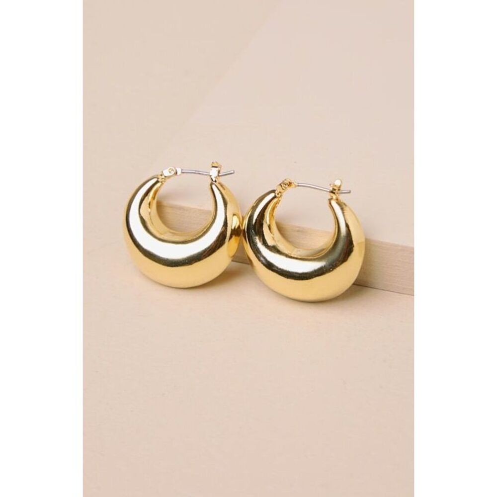 Lulus Timeless Darling Gold Puffy Hoop Earrings - Size One Size